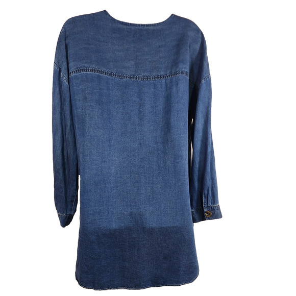 Soft Surroundings Womens Wendy Button Tunic Shirt Blue Chambray Denim V Neck Med - Picture 2 of 12